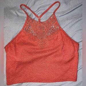 Mudd High-neck Crochet Crop Top (Burnt Orange) Small (EUC)